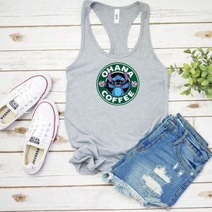 New! Stitch Ohana Coffee womens tank S-2XL